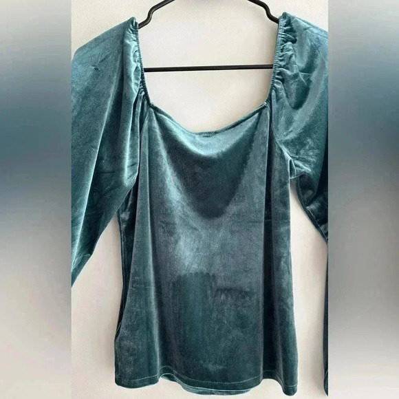 GAP Velvet Square Neck Puff Sleeve Blouse, Teal, Size Small - Picture 15 of 16